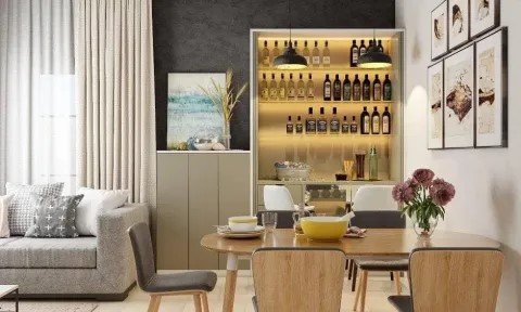 Modern Dining Suite with Fluted Timber Backdrop