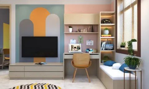 Minimalist Corner Study with Floating Wall Shelves