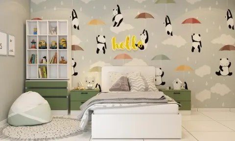 Teen Study Suite with Overhead Bookshelf Wall