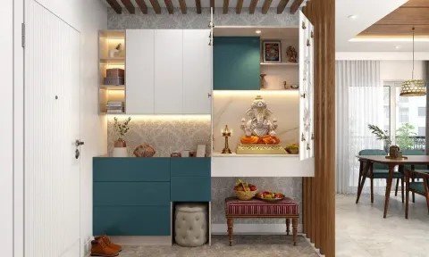 Wall-Mounted Mandir with CNC Floral Jali