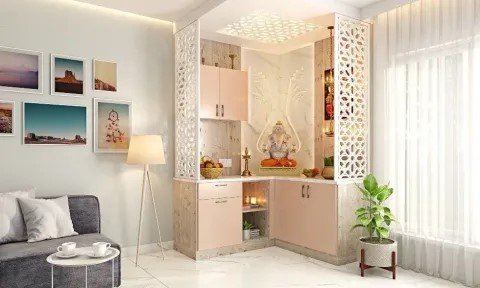 Contemporary Corian & Wood Backlit Mandir