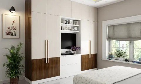 6-Door Matte Shutter Wardrobe with Teak Handles