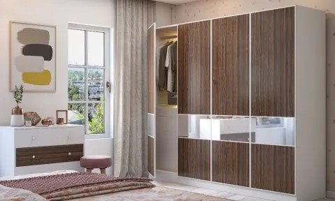 Lacquered Glass & Wood Dressing Wardrobe